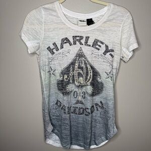 Harley-Davidson White and Black jeweled Spade T-Shirt